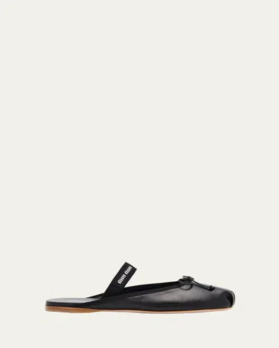 Miu Miu Leather Mary Jane Ballerina Mules In Black