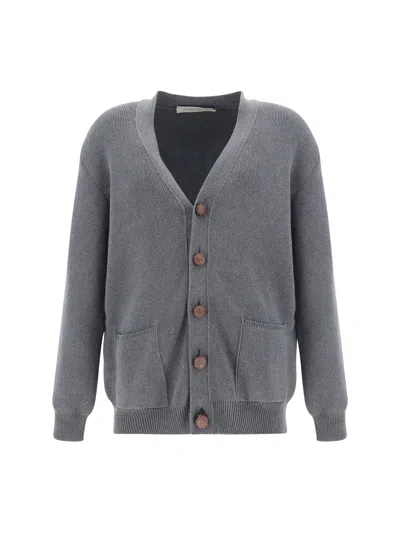 Golden Goose Micro-ribbed Cotton Cardigan In Gray