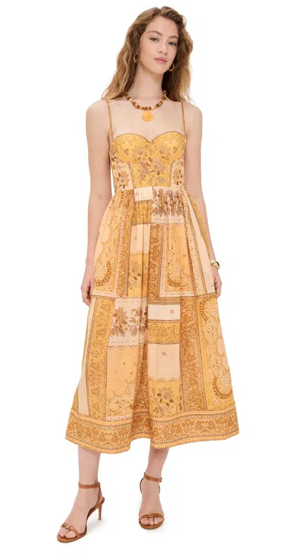 Zimmermann Lucky Corset Midi Dress Mustard Banana In Brown