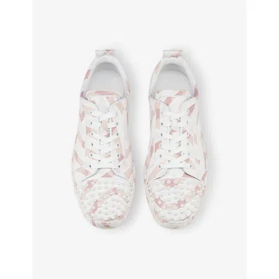 Christian Louboutin Louis Junior Spikes Canvas Sneakers In White