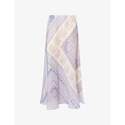 Zimmermann Lucky Floral Linen Midi Skirt In Blue