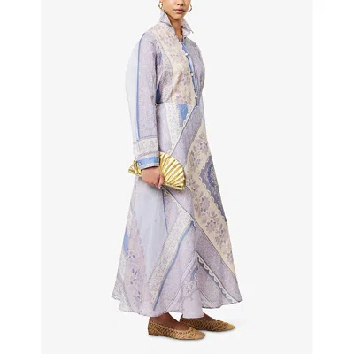 Zimmermann Lucky Floral Linen Midi Skirt In Blue