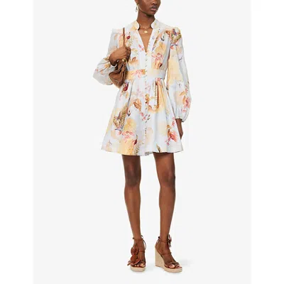 Zimmermann Ascension Linen Plunge Mini Dress In White