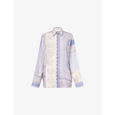 Zimmermann Mixed-print Shirt With Button Front In Blue