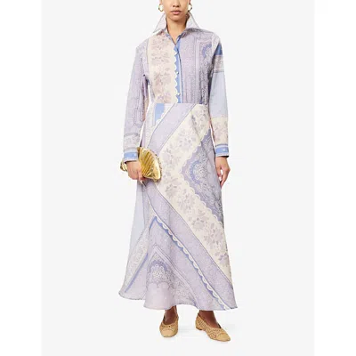 Zimmermann Mixed-print Shirt With Button Front In Blue