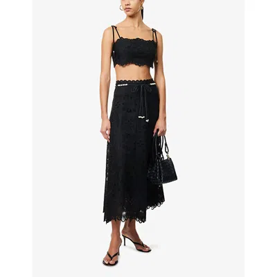 Zimmermann Flared Midi Skirt With Embroidered Openwork Design In Black