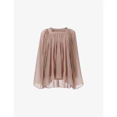 Leem Womens Pink Embellished Square-neck Chiffon Top