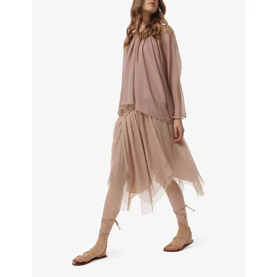 Leem Womens Pink Embellished Square-neck Chiffon Top