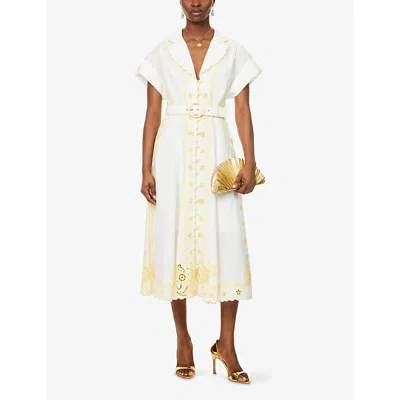 Zimmermann Lucky Embroidered Midi Dress - Women's - Cotton/linen/flax/polyester/recycled Polyesterelastane In White