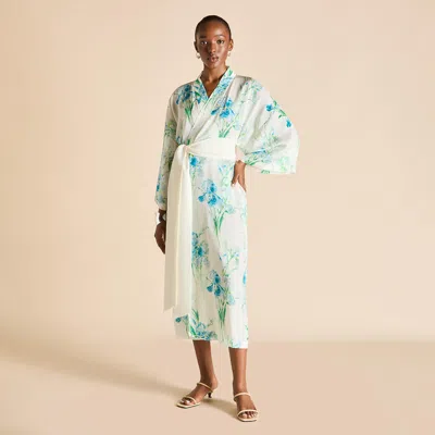 Olivia Von Halle Amaya Samphire Ivory Floral Robe In Silk-chiffon In White