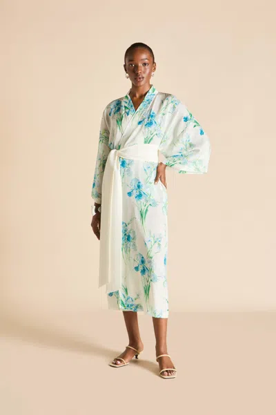 Olivia Von Halle Amaya Samphire Ivory Floral Robe In Silk-chiffon In White