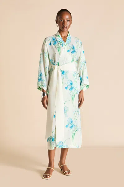 Olivia Von Halle Amaya Samphire Ivory Floral Robe In Silk-chiffon In White
