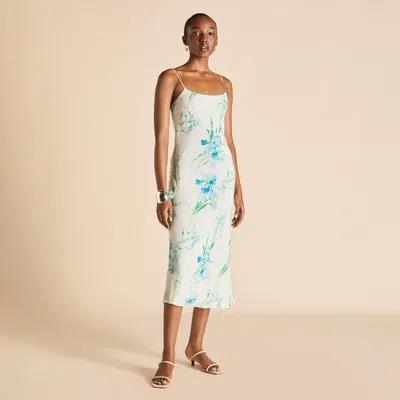 Olivia Von Halle Artemis Samphire Ivory Floral Dress In Silk-chiffon In White