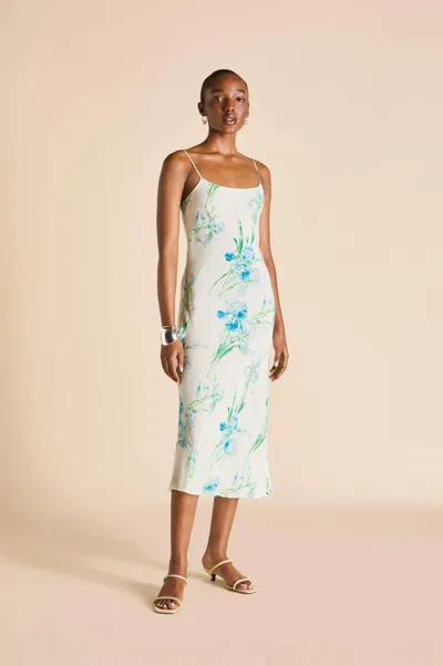 Olivia Von Halle Artemis Samphire Ivory Floral Dress In Silk-chiffon In White