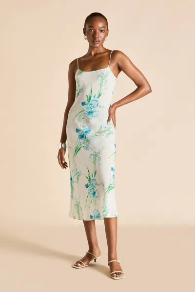 Olivia Von Halle Artemis Samphire Ivory Floral Dress In Silk-chiffon In White