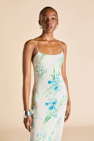 Olivia Von Halle Artemis Samphire Ivory Floral Dress In Silk-chiffon In White