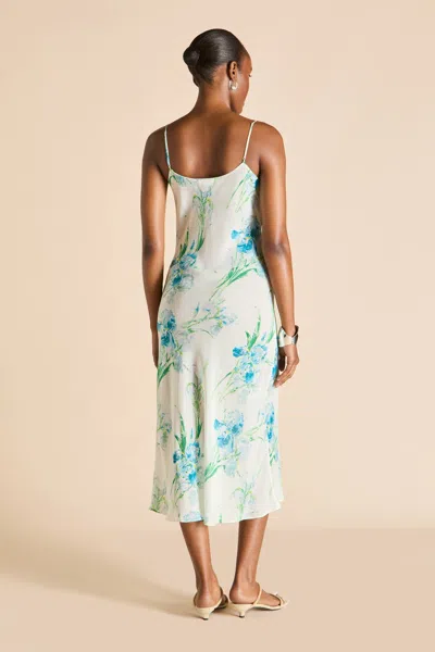Olivia Von Halle Artemis Samphire Ivory Floral Dress In Silk-chiffon In White