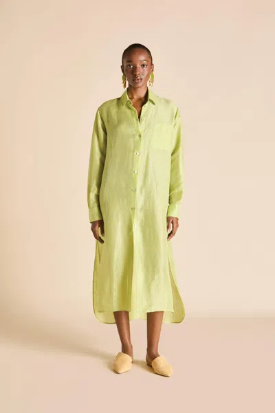 Olivia Von Halle Womens Phoebe Celery Silk-linen Shirt Dress In Green