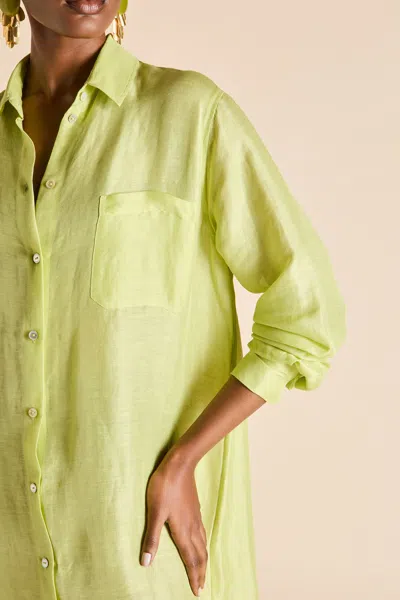 Olivia Von Halle Womens Phoebe Celery Silk-linen Shirt Dress In Green
