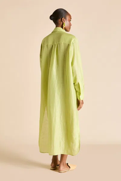 Olivia Von Halle Womens Phoebe Celery Silk-linen Shirt Dress In Green