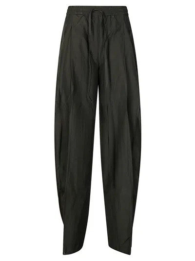 The Andamane Black Pants With Cannon Pleats And Elastic Waist With Drawstring In Cotton Blend Woman In Black