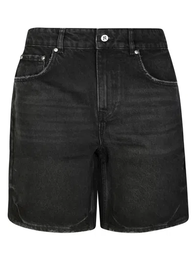 Represent Black Shorts With R Logo Embossed On The Back In Denim Man