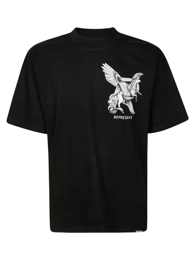Represent Elegance Unicorn Black Crewneck T-shirt With Logo Print On The Front And Maxi Print On The Rear In C