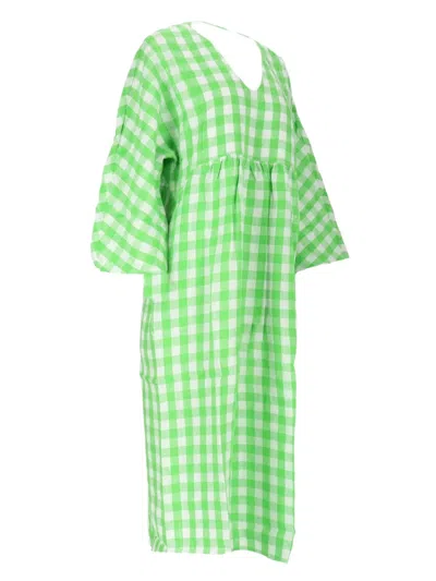 格纹中长连衣裙