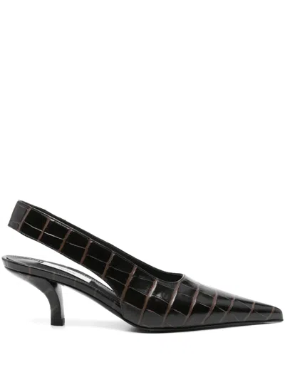 Totême Toteme Classic Croc-embossed Leather Slingback Pump In Brown