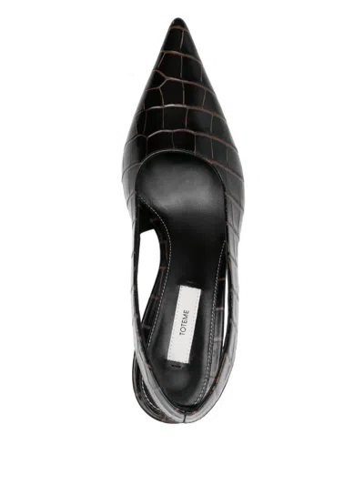 Totême Toteme Classic Croc-embossed Leather Slingback Pump In Brown