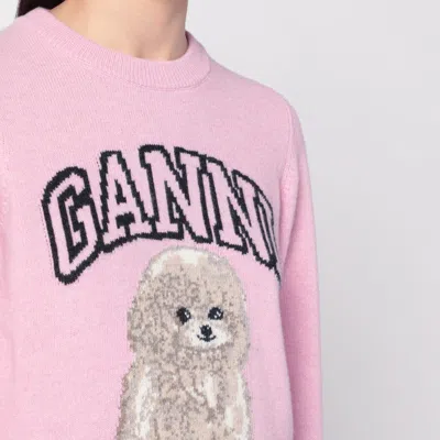 Ganni Womens Chalk Pink Poodle Logo-motif Wool-blend Knit Jumper Xs In Pink