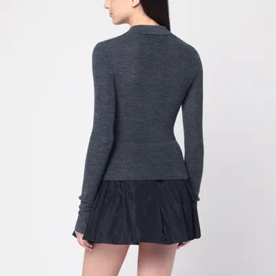 Ganni Grey Sweater With Classic Collar And Check Motif On The Front In Wool Woman In Gray