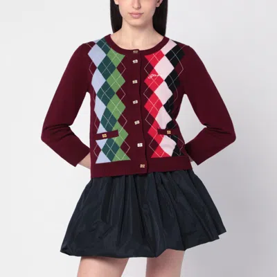 Ganni Womens Tawny Port Rhombus-print Round-neck Wool And Cashmere Cardigan Xl