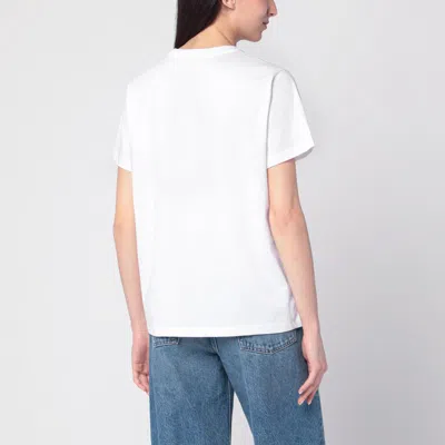 Ganni White T-shirt With Print And Logo Lettering On The Front In Cotton Woman