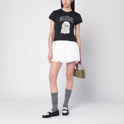 Ganni Women Black T-shirt With Round Neck And Maxi Logo On The Front In Cotton Woman In Blue
