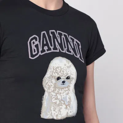 Ganni Women Black T-shirt With Round Neck And Maxi Logo On The Front In Cotton Woman In Blue