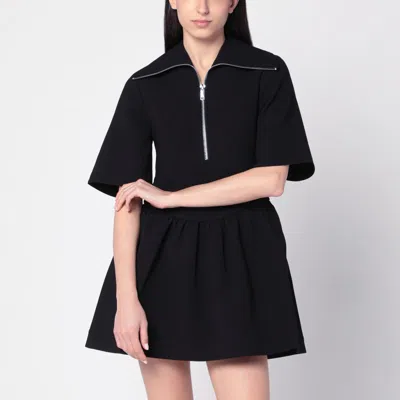 Ganni Mini Dress With Gathered Waist And Short Sleeves In Black
