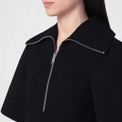 Ganni Mini Dress With Gathered Waist And Short Sleeves In Black