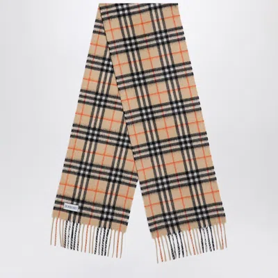 Burberry Beige Cashmere Check Scarf In Brown