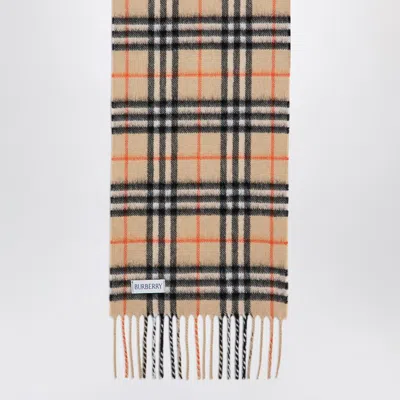 Burberry Beige Cashmere Check Scarf In Brown