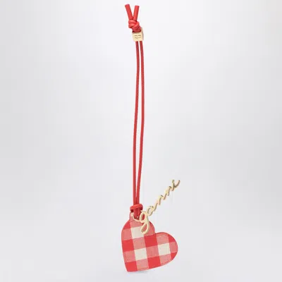 Ganni Red Heart Shaped Mirror With Logo Lettering Charm