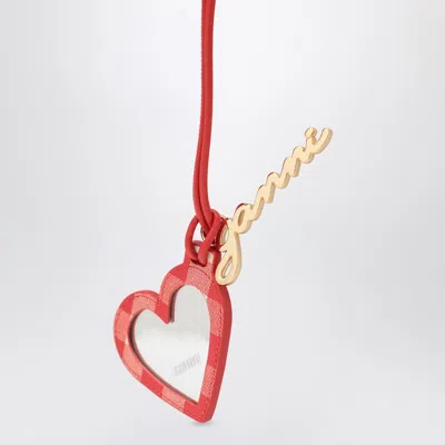 Ganni Red Heart Shaped Mirror With Logo Lettering Charm