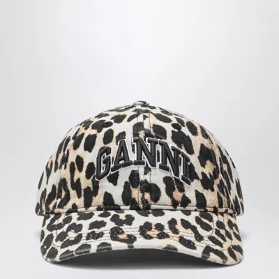 Ganni Leopard Print Canvas Baseball Cap