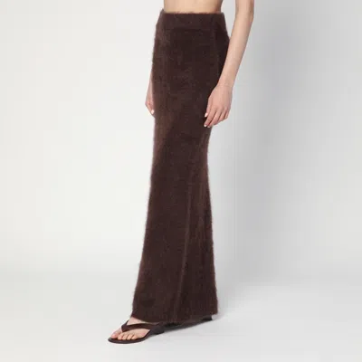 Soft Goat Long Mocha-coloured Brushed Cashmere Skirt