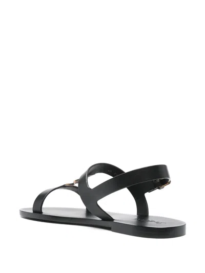 Saint Laurent Cassandra Logo Plaque Flat Sandals In Black