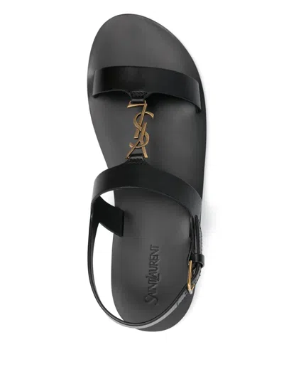 Saint Laurent Cassandra Logo Plaque Flat Sandals In Black