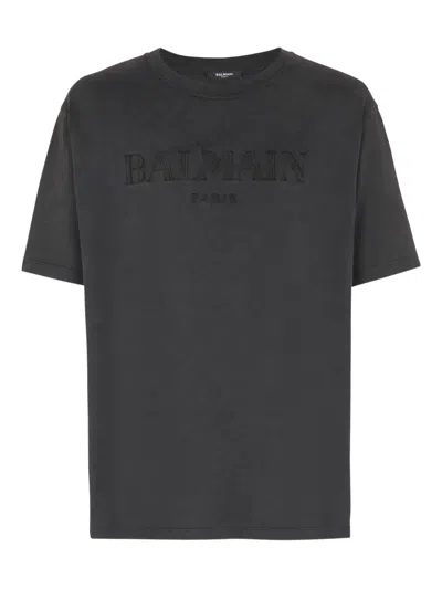 Balmain Black Cotton T-shirt In Gray