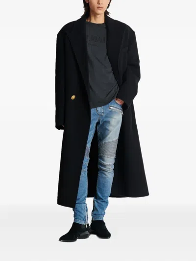 Balmain Black Cotton T-shirt In Gray