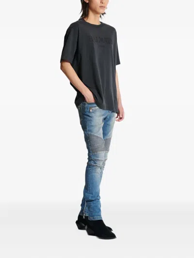 Balmain Black Cotton T-shirt In Gray