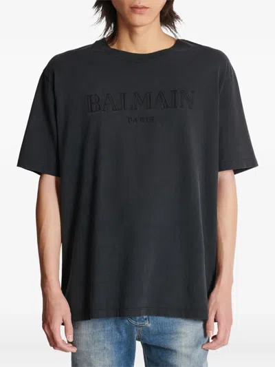 Balmain Black Cotton T-shirt In Gray